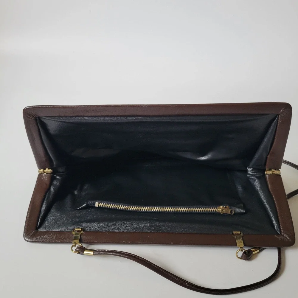 Vintage Leather Clutch Purse Shoulder Bag Brown Dark Academia Quiet Luxury Retro